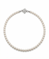 7–8mm AAA freshwater pearl necklace with signature gold-plated flower clasp — full view