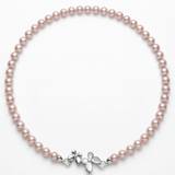 Lavender pearl necklace with gold-plated brass butterfly clasp detail