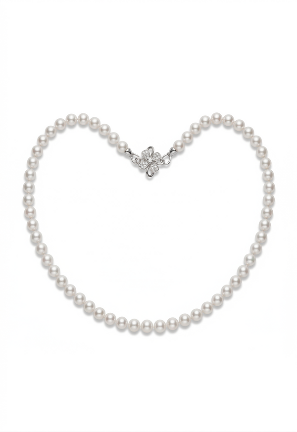 Premium Pearl Necklace with Flower Clasp | 7–7.5mm AAAA Round Freshwater Pearls