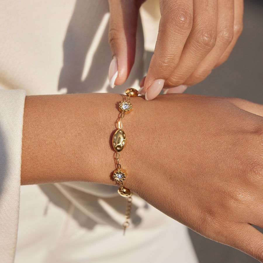 Dapple Oval Station Bracelet, 18k Gold Plated Steel