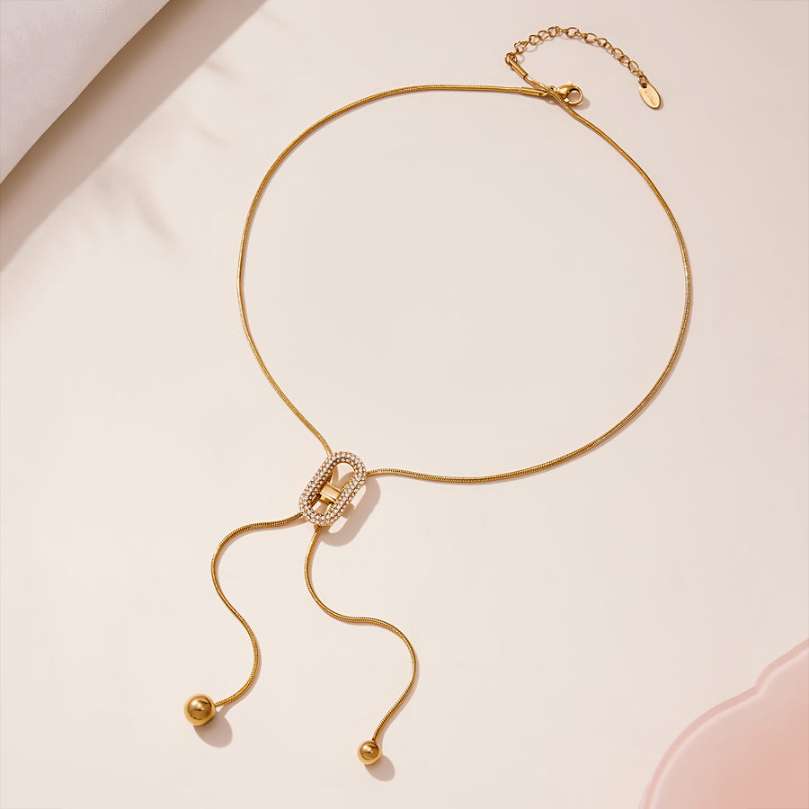 Plumbline Pavé Lariat Necklace, Gold or Silver Steel