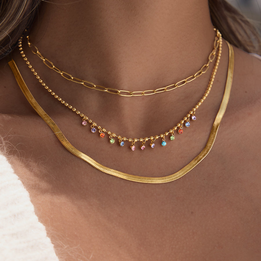 Rainbow Drop Necklace, 18k Gold Plated Steel
