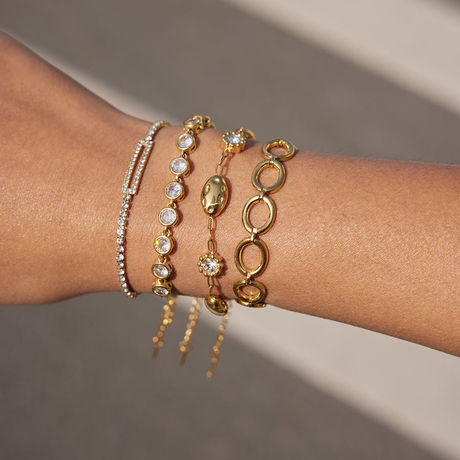 Dapple Oval Station Bracelet, 18k Gold Plated Steel