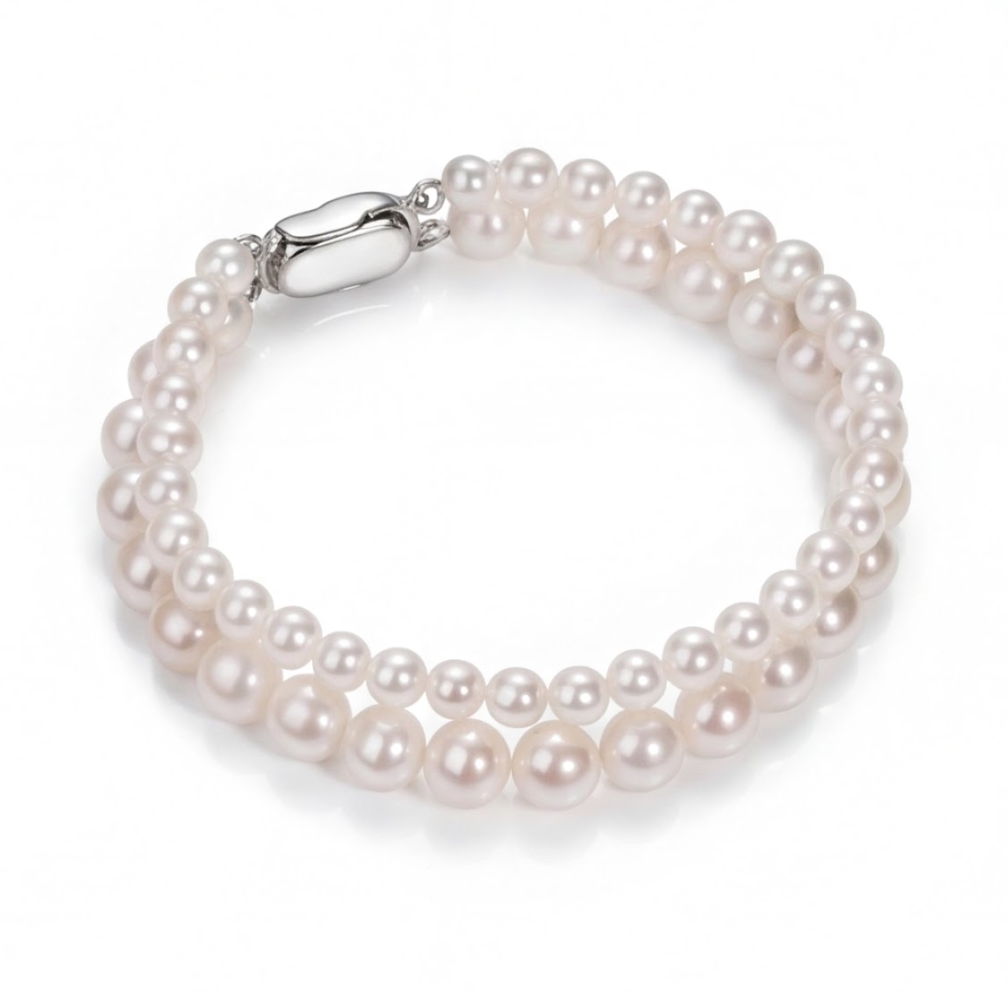 Double-layer 4.5-7.5mm white pearl bracelet — alternate view