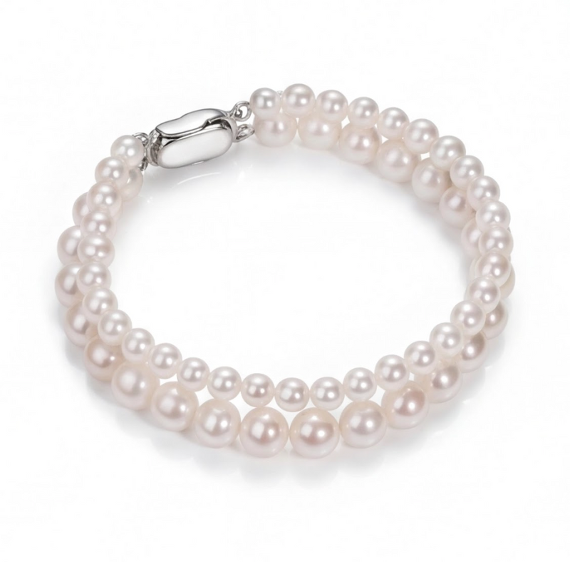 Double-layer 4.5-7.5mm white pearl bracelet — alternate view