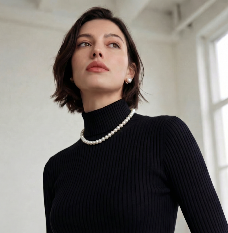 AAA pearl necklace shown worn at collarbone — princess length