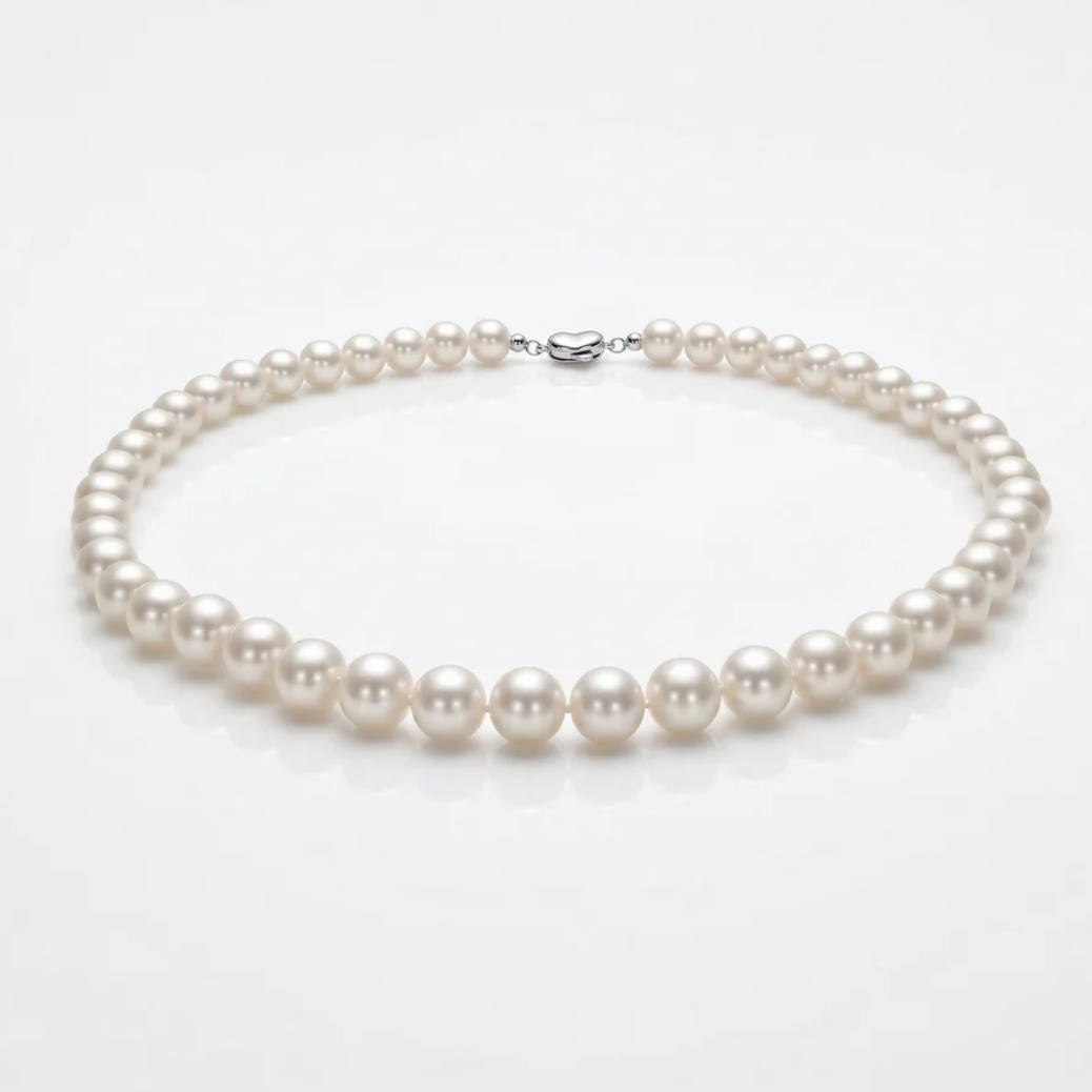 Hand-matched 8.5–9mm AAAA pearls from Zhejiang — strand detail