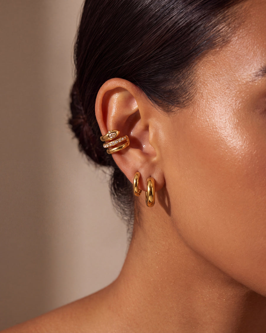 Triple ear cuff worn on the upper rim of the ear, no piercing needed
