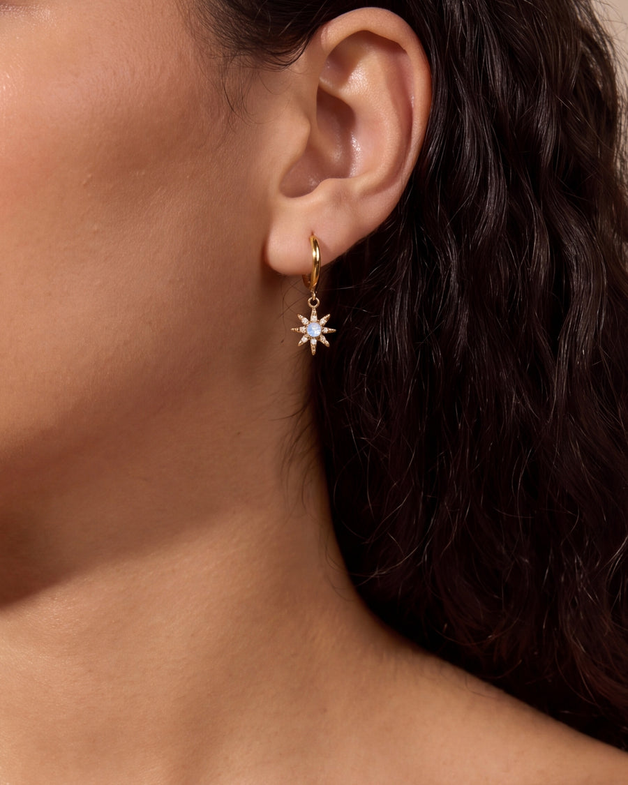 Close-up of the eight point star charm with its moonstone cabochon centre