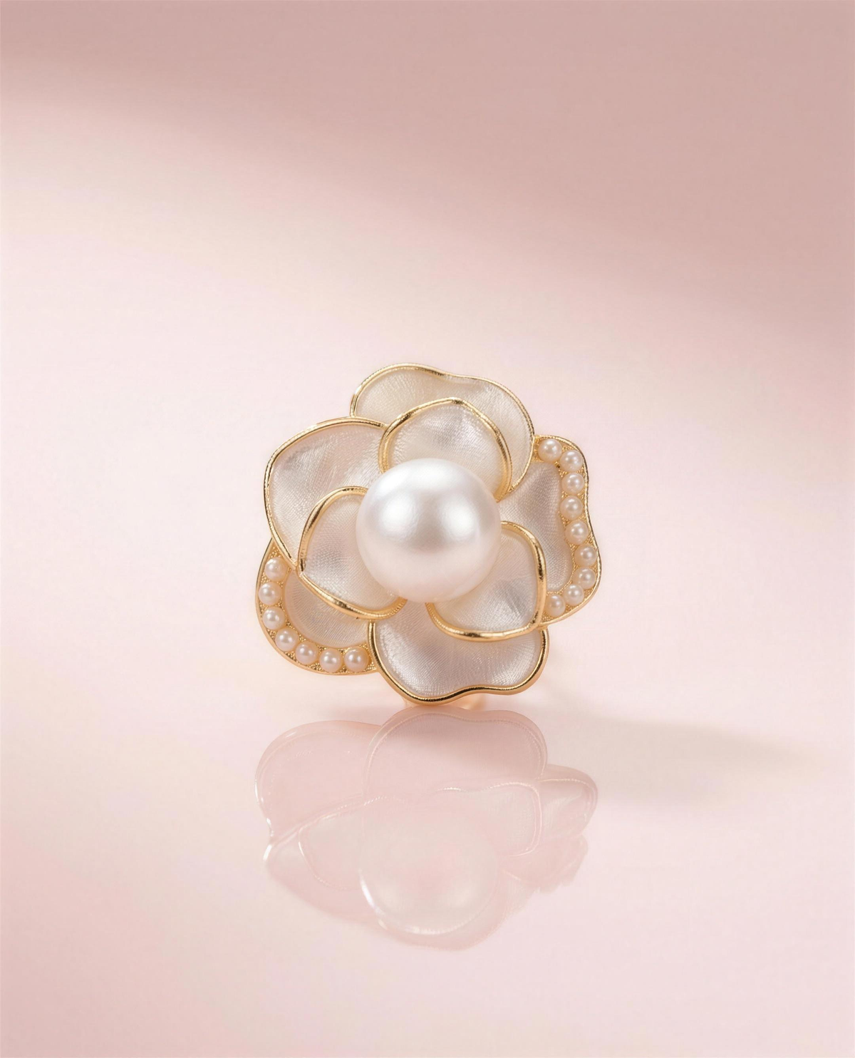 Camellia freshwater pearl stud earrings in our Ontario atelier.