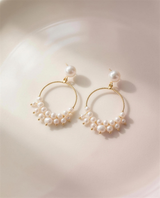 Freshwater pearl cluster hoop earrings, handcrafted in Ontario.
