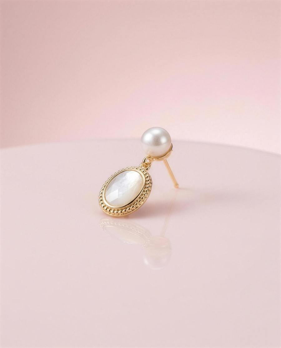 Mother of pearl freshwater drop earrings, handcrafted in Ontario.