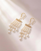 Freshwater pearl tassel drop earrings, handcrafted in Ontario.