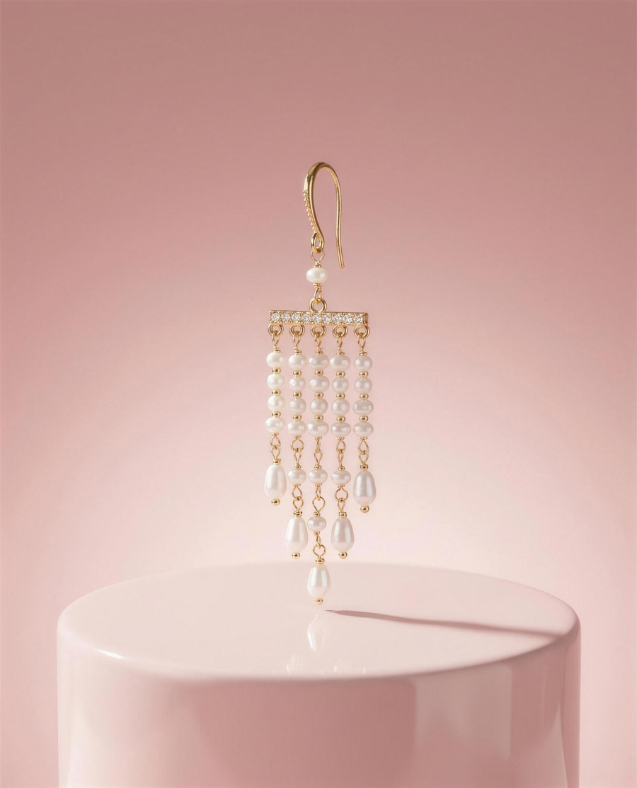 Freshwater pearl tassel drop earrings in our Ontario atelier.