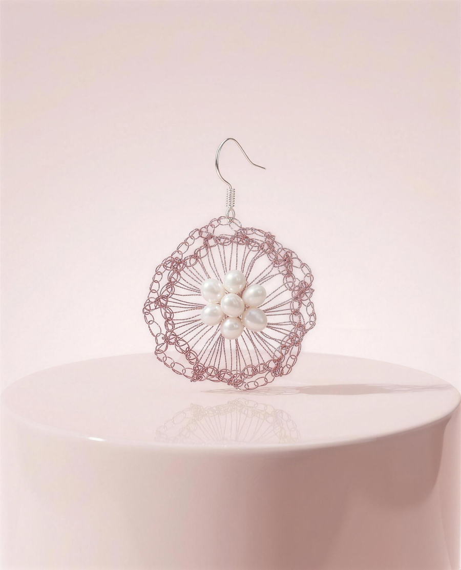 Freshwater pearl rose bloom drop earrings in our Ontario atelier.