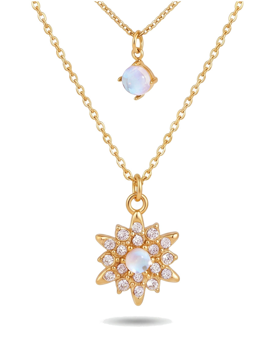 Close-up of the cushion opal cabochon and the eight ray pave starburst