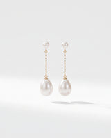Fine Chain Pearl Drops freshwater pearl earring on a clean white background
