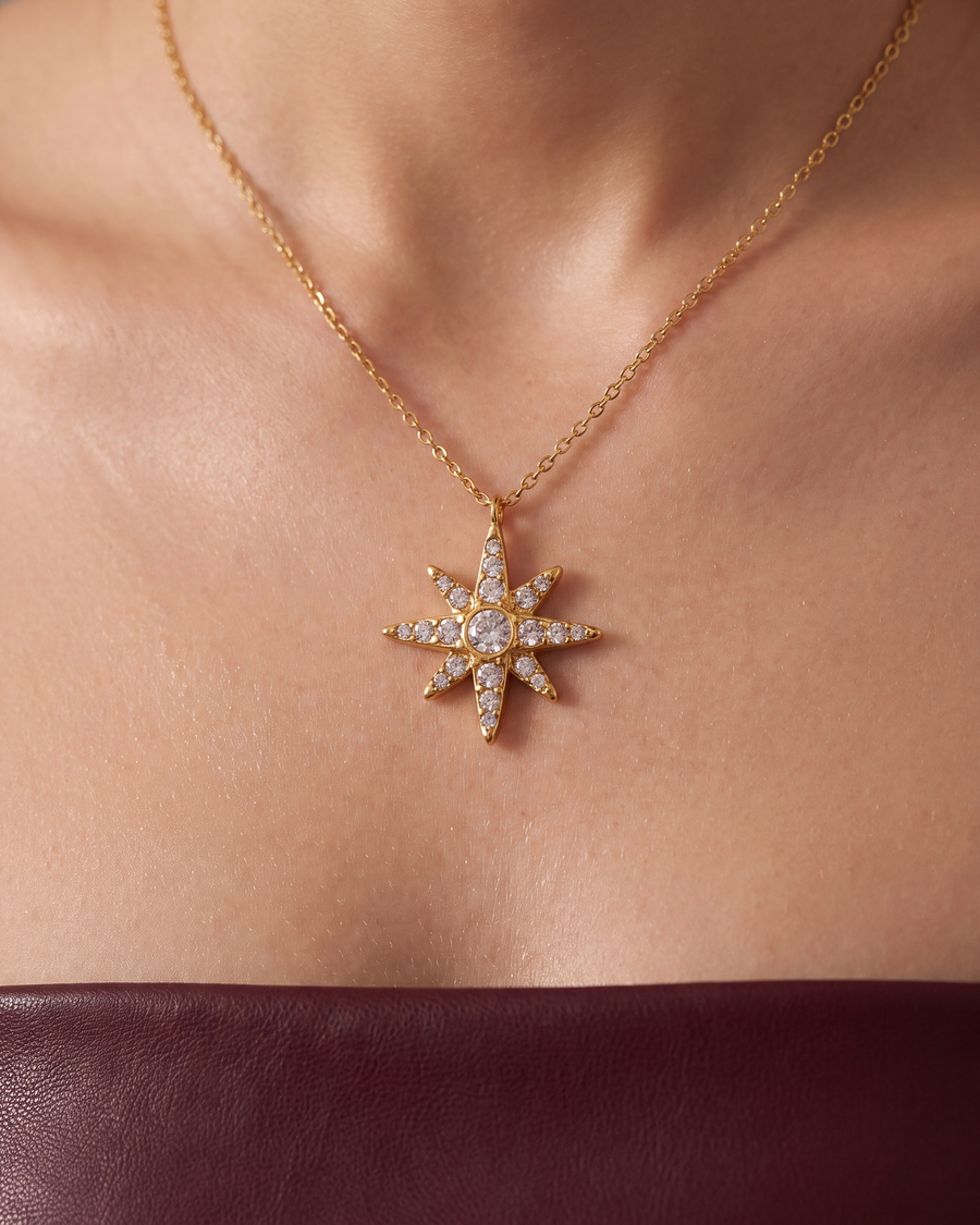 Close up of the north star showing the graduated stone rows and raised centre bezel