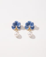 Blue Enamel Bloom Pearl Drops freshwater pearl earring on a clean white background