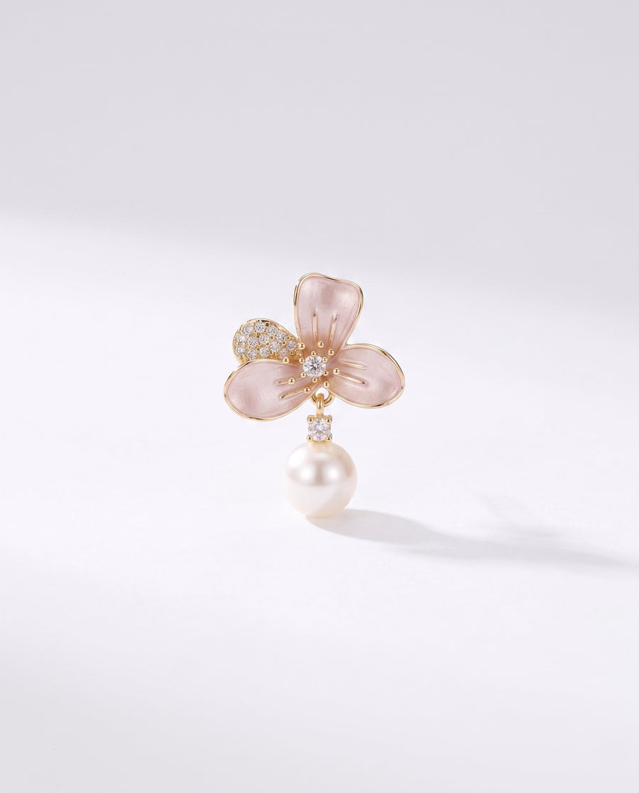 Blush Enamel Bloom Pearl Drops freshwater pearl earring on a clean white background