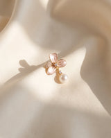 Blush Enamel Bloom Pearl Drops freshwater pearl earring draped on champagne ivory silk