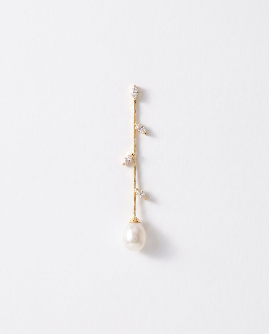 Gold Vine Pearl Drops freshwater pearl earring on a clean white background