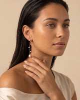 Gold Vine Pearl Drops freshwater pearl earring from ear to collarbone