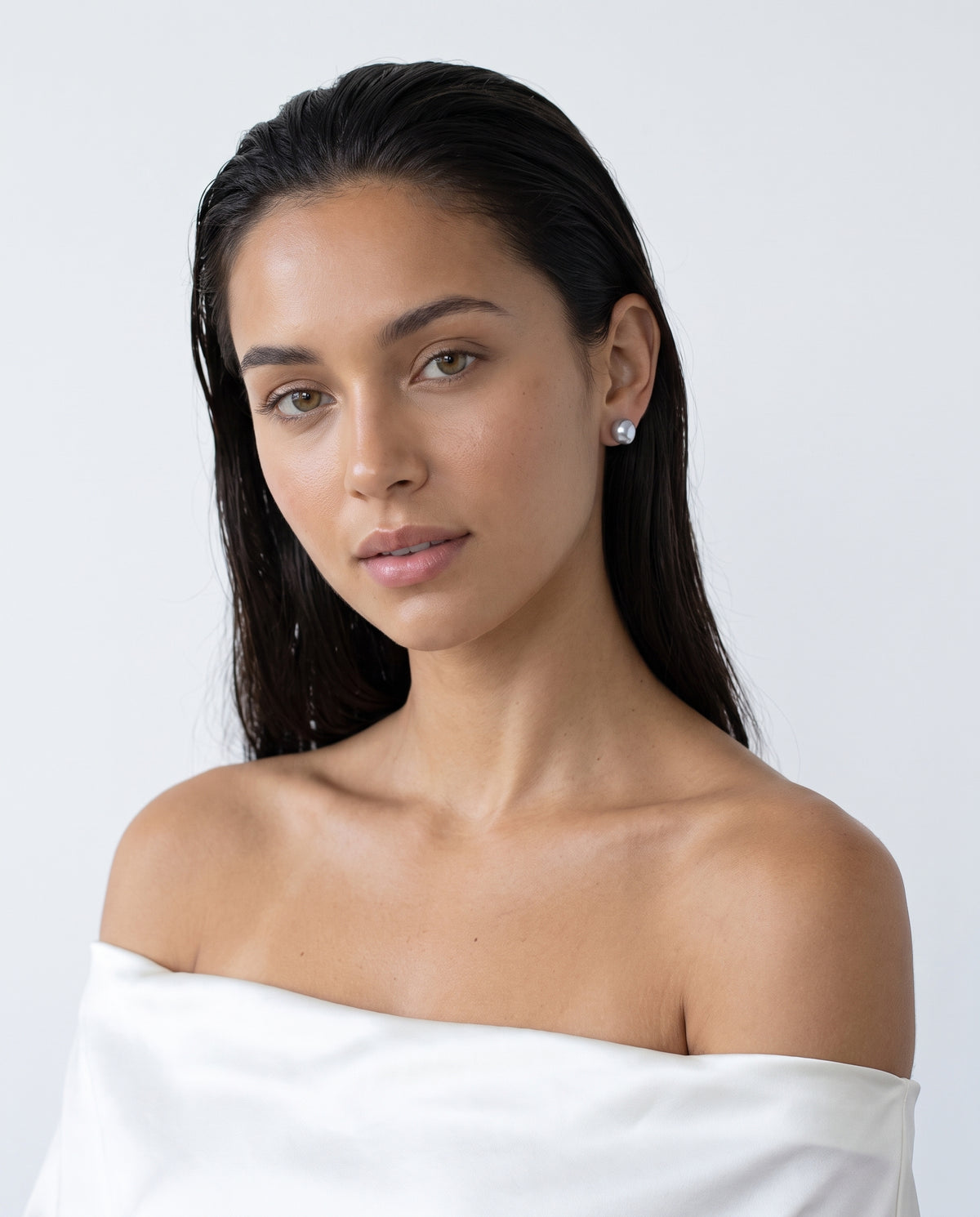 Grey Baroque Pearl Studs freshwater pearl earring front view, both earrings