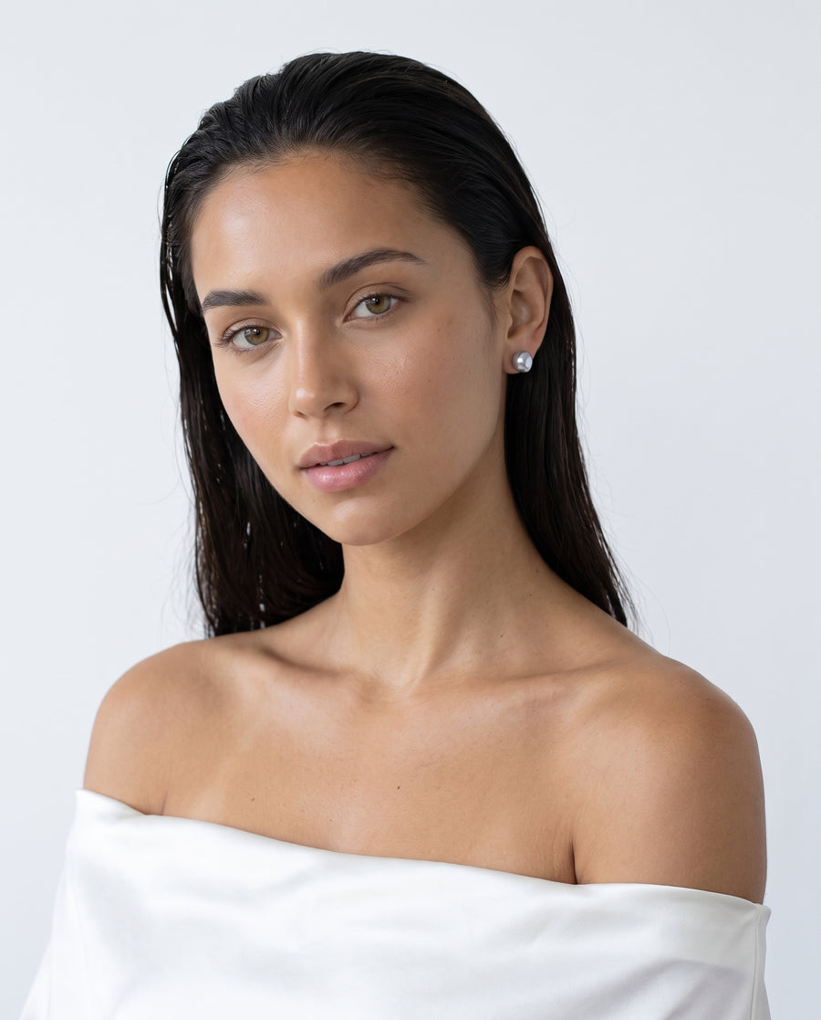 Grey Baroque Pearl Studs freshwater pearl earring front view, both earrings