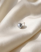 Grey Baroque Pearl Studs freshwater pearl earring draped on champagne silk