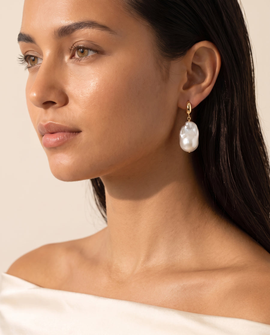 Baroque Pearl Drop Earrings freshwater pearl earring worn on the ear