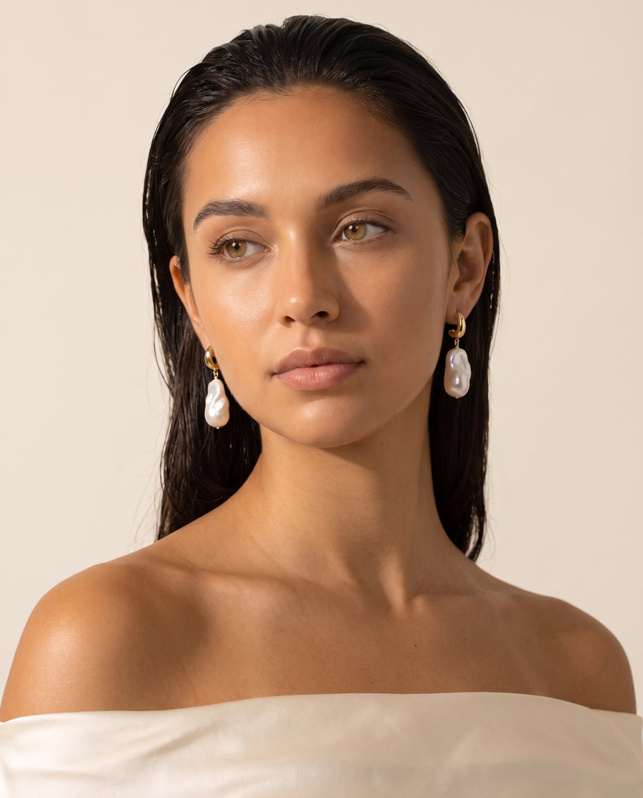 Baroque Pearl Drop Earrings freshwater pearl earring front view, both earrings