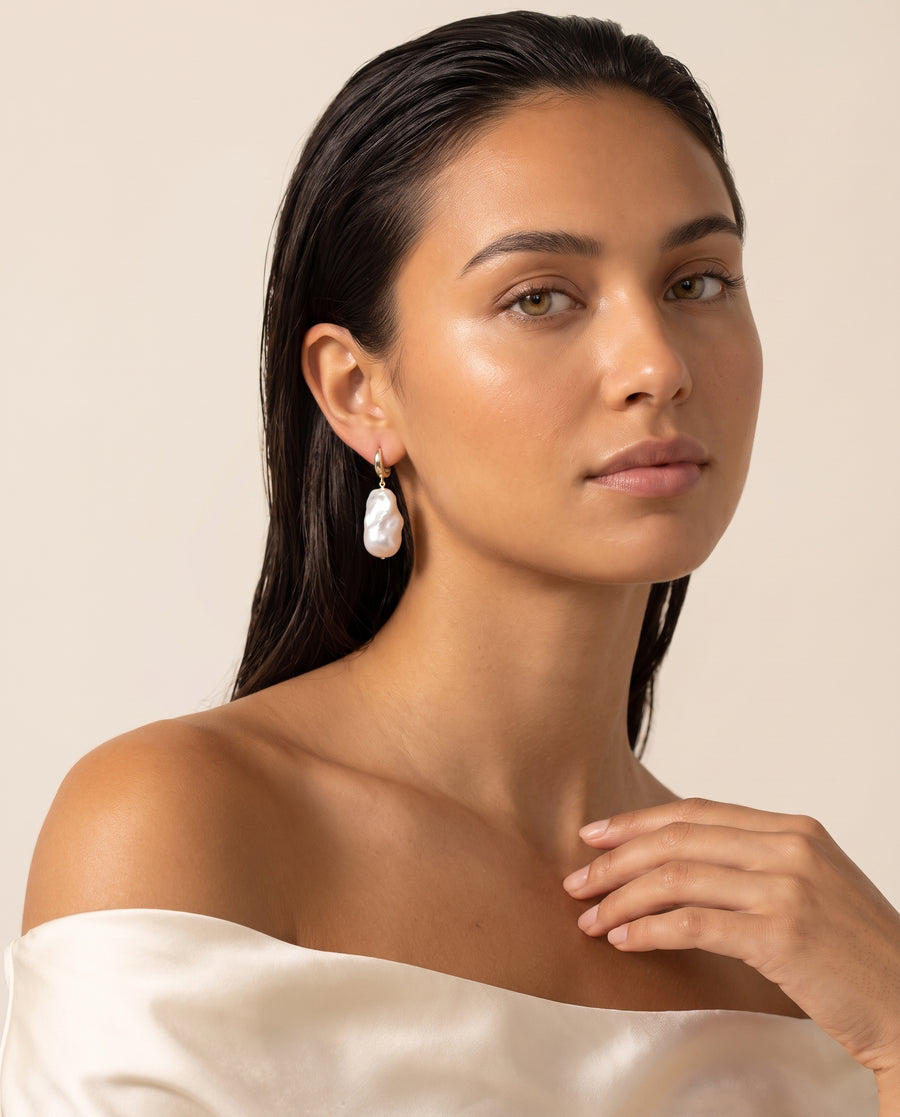 Baroque Pearl Drop Earrings freshwater pearl earring ear to collarbone