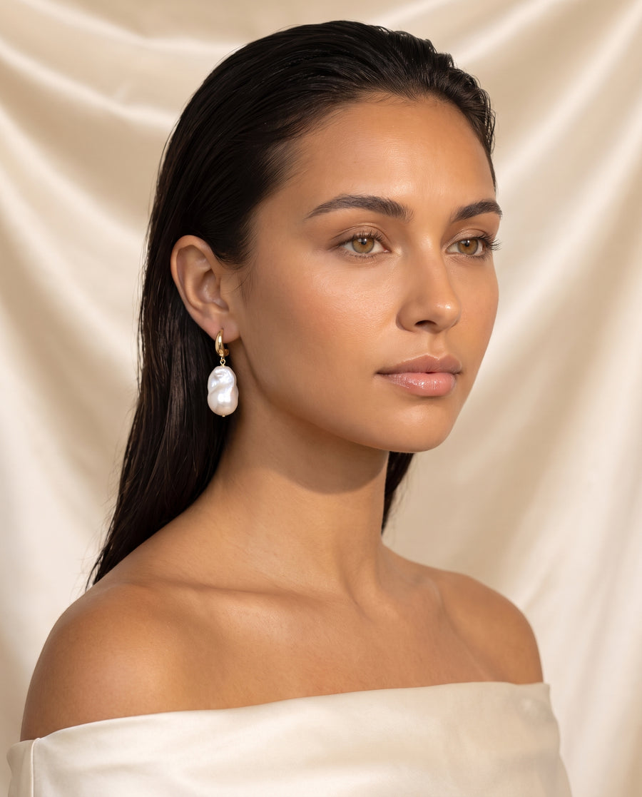 Baroque Pearl Drop Earrings freshwater pearl earring editorial close crop
