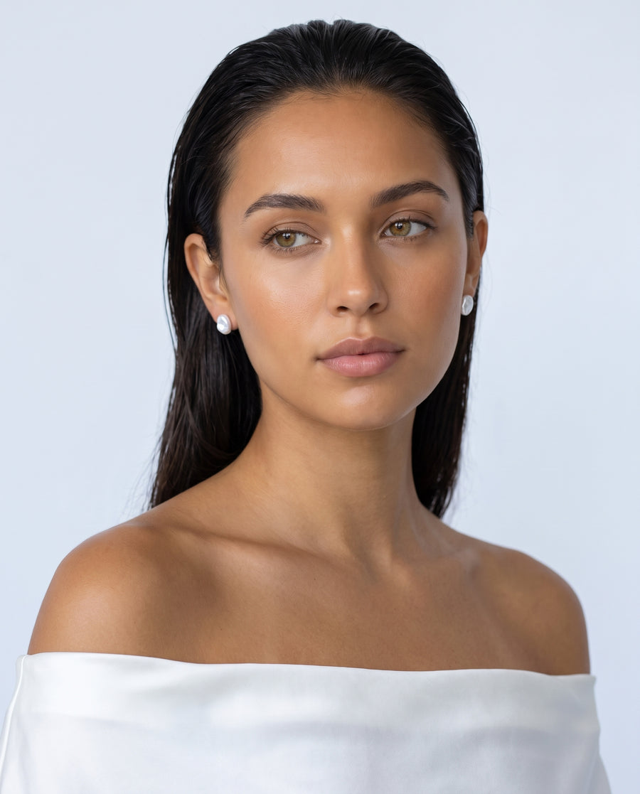 Petite Baroque Pearl Studs freshwater pearl earring front view, both earrings
