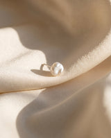 Petite Baroque Pearl Studs freshwater pearl earring draped on champagne silk