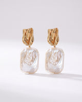 Rectangle Baroque Pearl Drops freshwater pearl earring on a clean white background