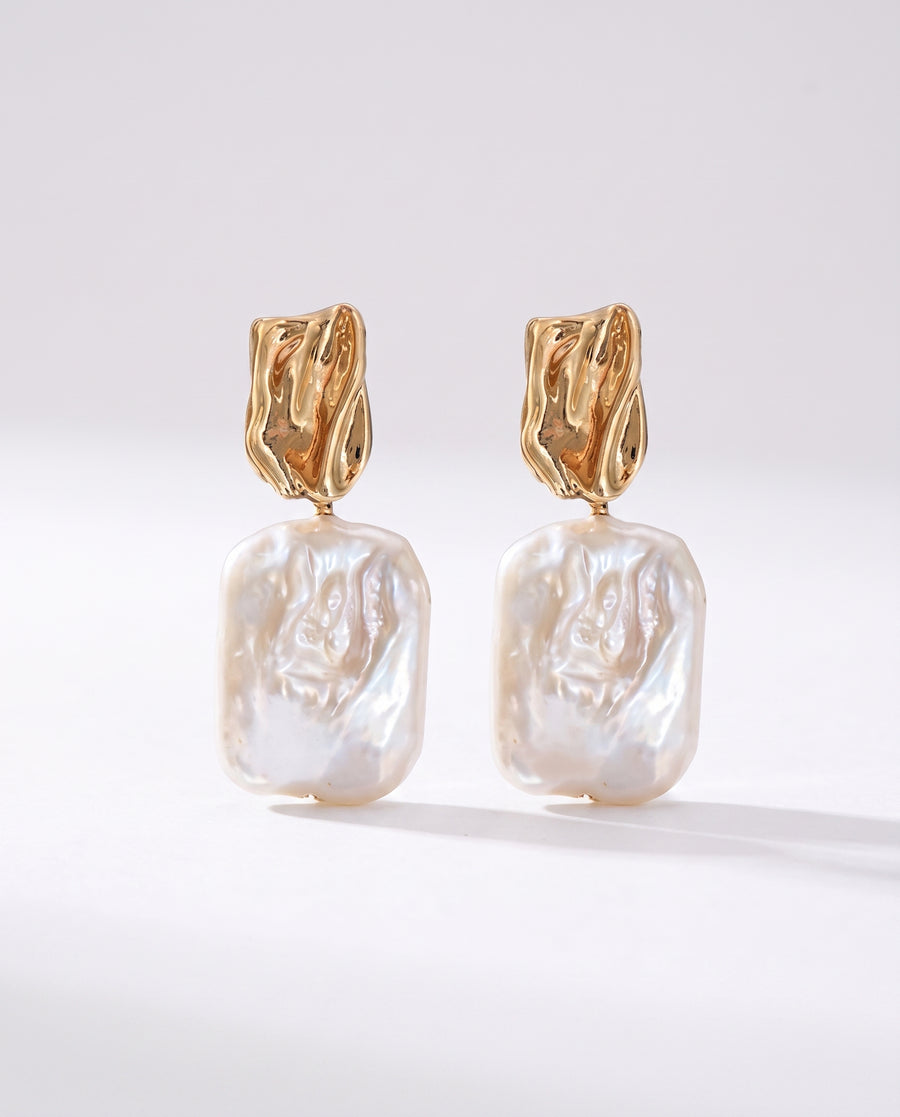 Rectangle Baroque Pearl Drops freshwater pearl earring on a clean white background