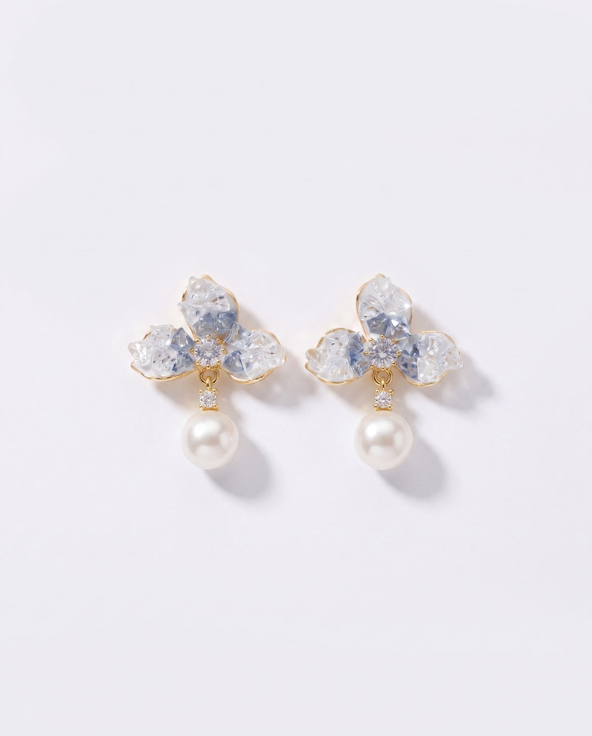 Blue Petal Pearl Studs freshwater pearl earring on a clean white background