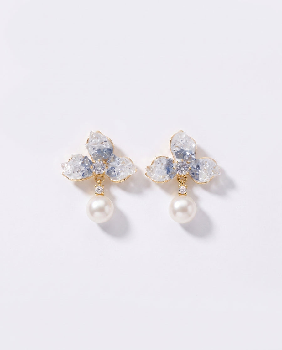 Blue Petal Pearl Studs freshwater pearl earring on a clean white background