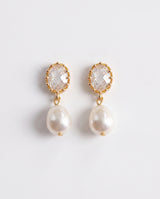 Oval Crystal Pearl Drops freshwater pearl earring on a clean white background