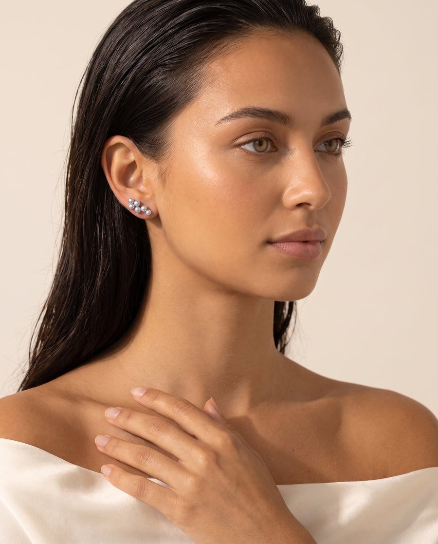 Grey Pearl Climber Studs freshwater pearl earring ear to collarbone