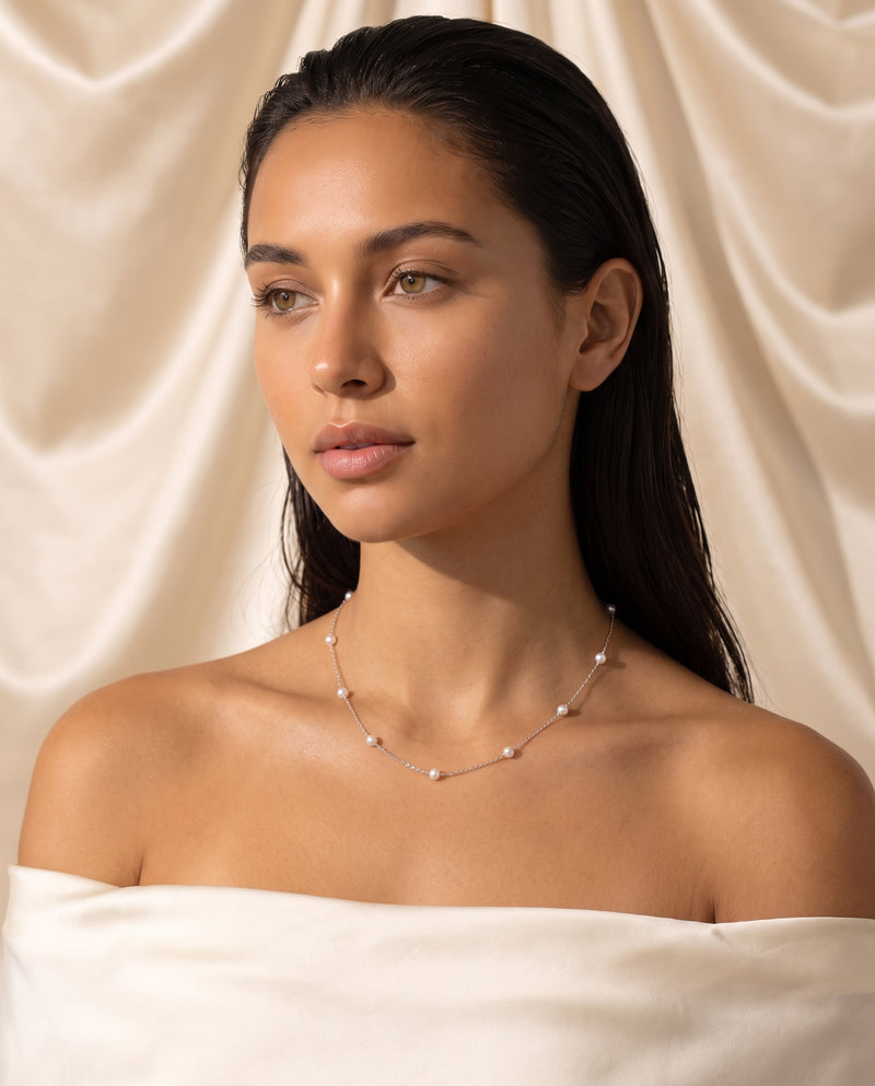 Pearl Station Necklace freshwater pearl necklace three-quarter neckline