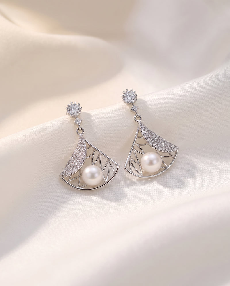 Deco Fan Pearl Drop Earrings