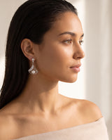 Deco Fan Pearl Drop Earrings profile on the ear