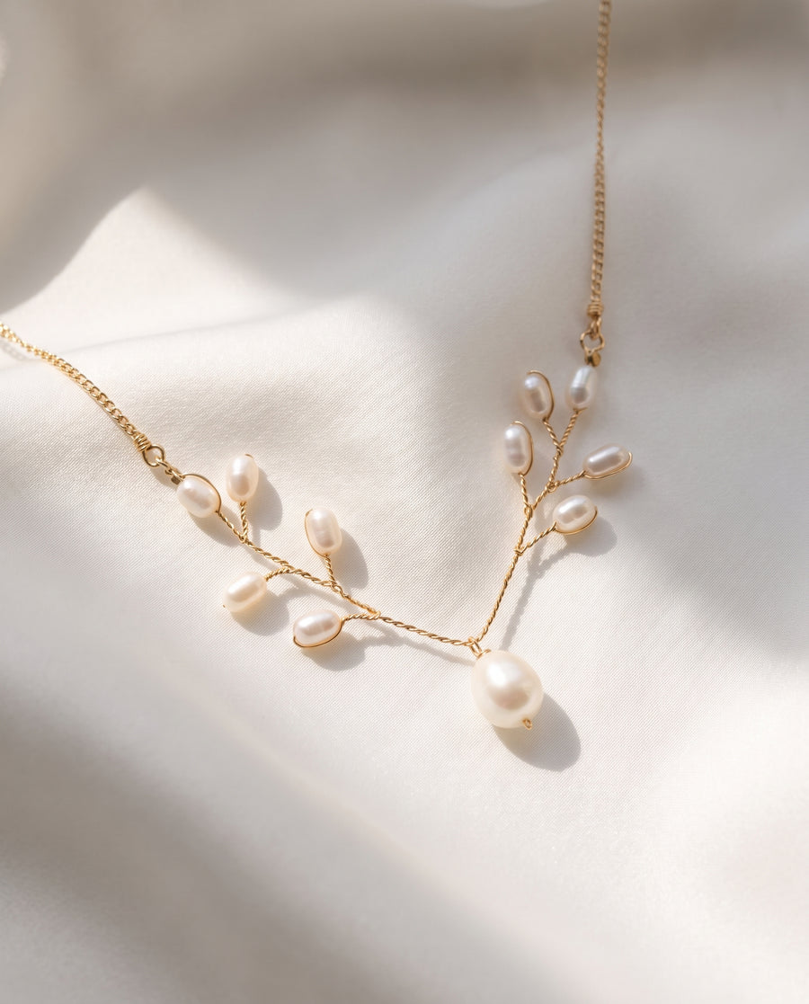 Pearl Vine Necklace freshwater pearl jewellery on a clean white background