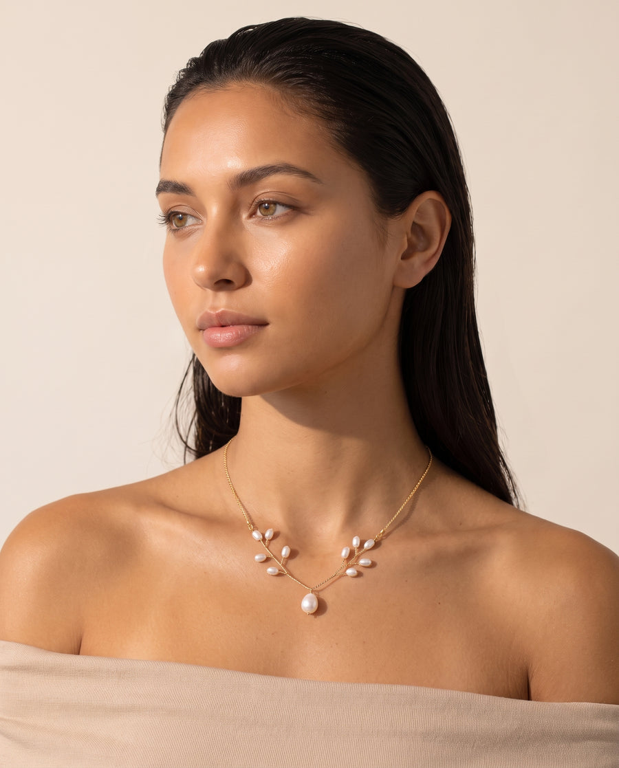 Pearl Vine Necklace editorial model close crop