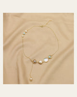 Aquamarine Pearl Lariat Necklace freshwater pearl and aquamarine on champagne silk