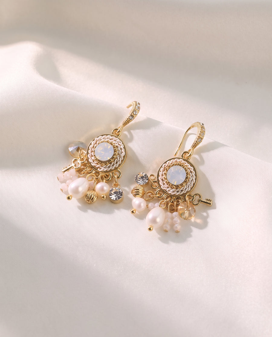 Vintage Medallion Pearl Drops freshwater pearl jewellery on a clean white background