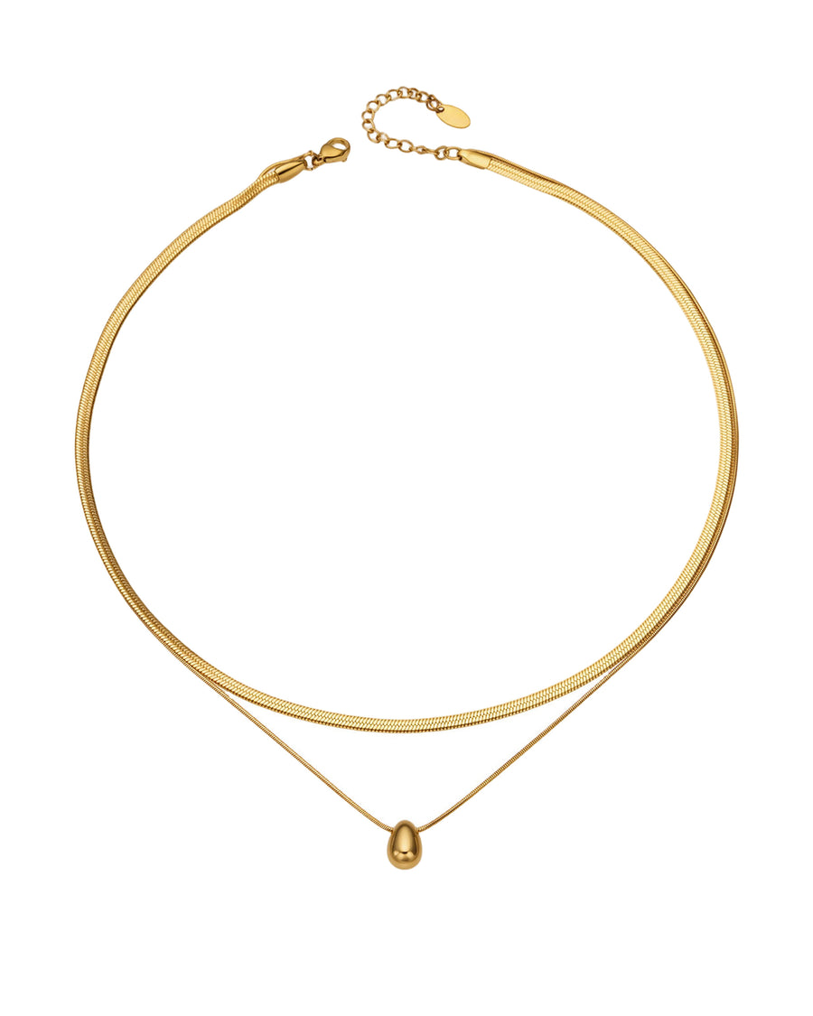 Teardrop duo necklace in 18k gold plated stainless steel on white